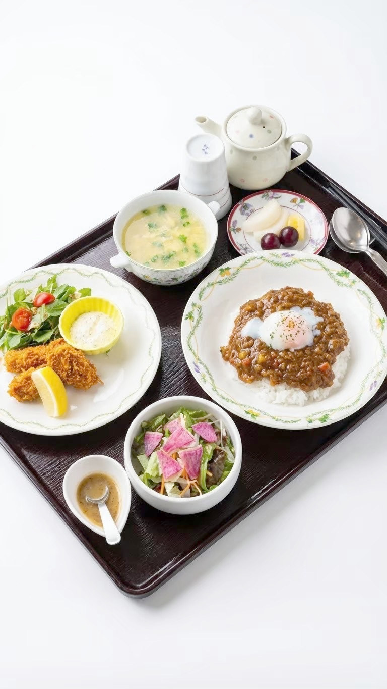 チキンソテーとサーモンのサラダを合わせた洋食の献立
