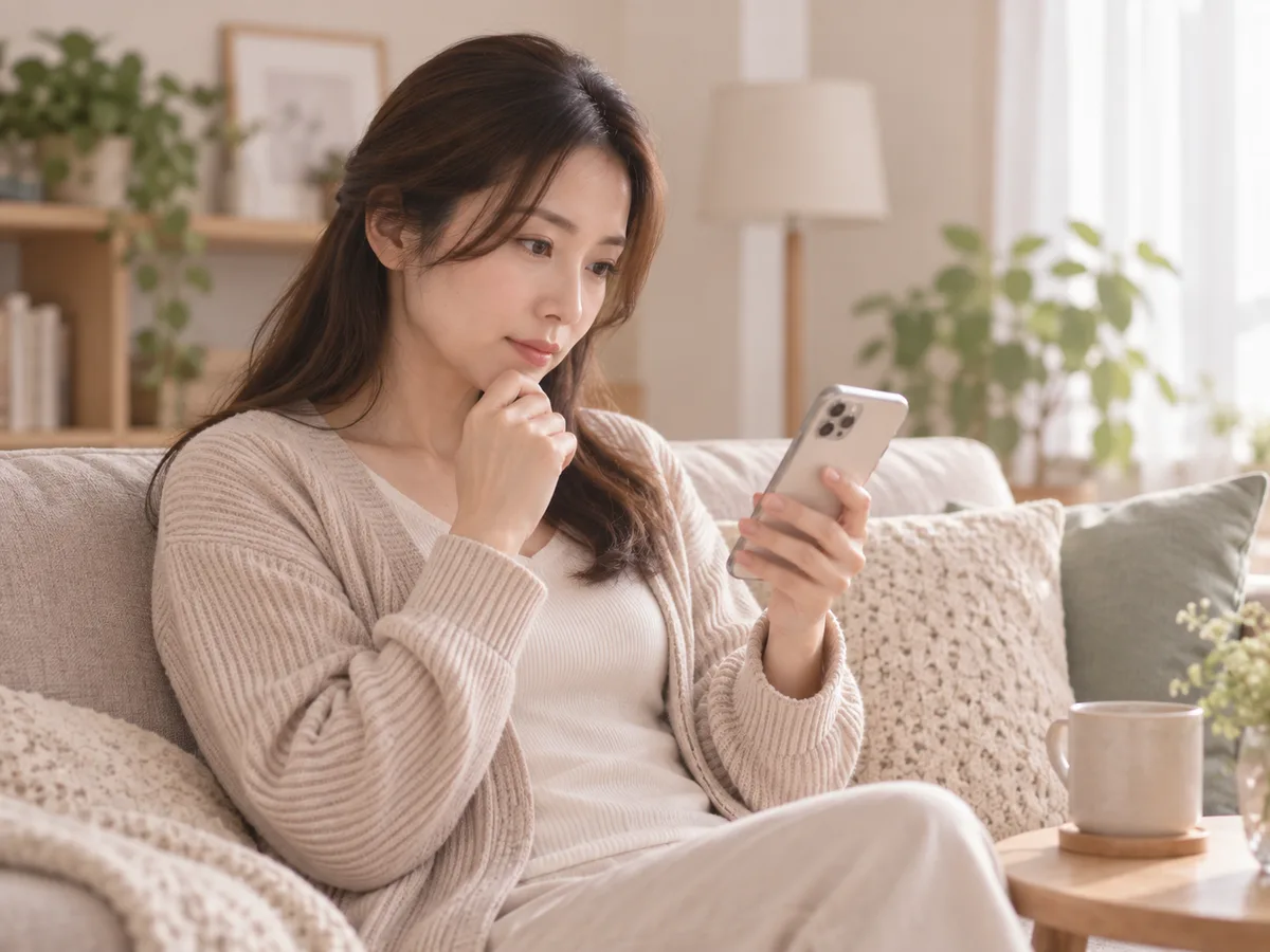 産院の口コミを確認する妊婦のイメージ