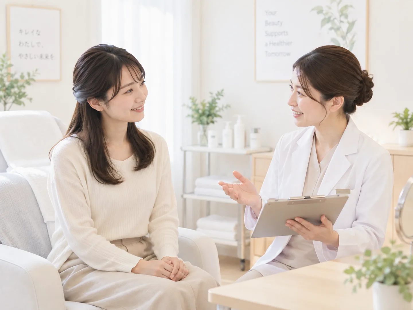 医療機関でアートメイクのカウンセリングを受ける女性のイメージ